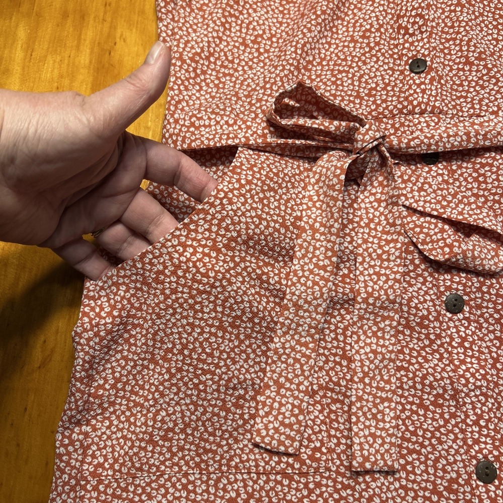 Monteau LA Cottagecore Boho Rust Floral Button Down Shirt Dress Midi Tie Waist - Picture 8 of 12